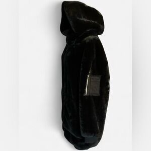 ZARA Men’s Faux Fur Hooded Long Coat – Size M, Sleeve Zip Pocket, Plush Jacket